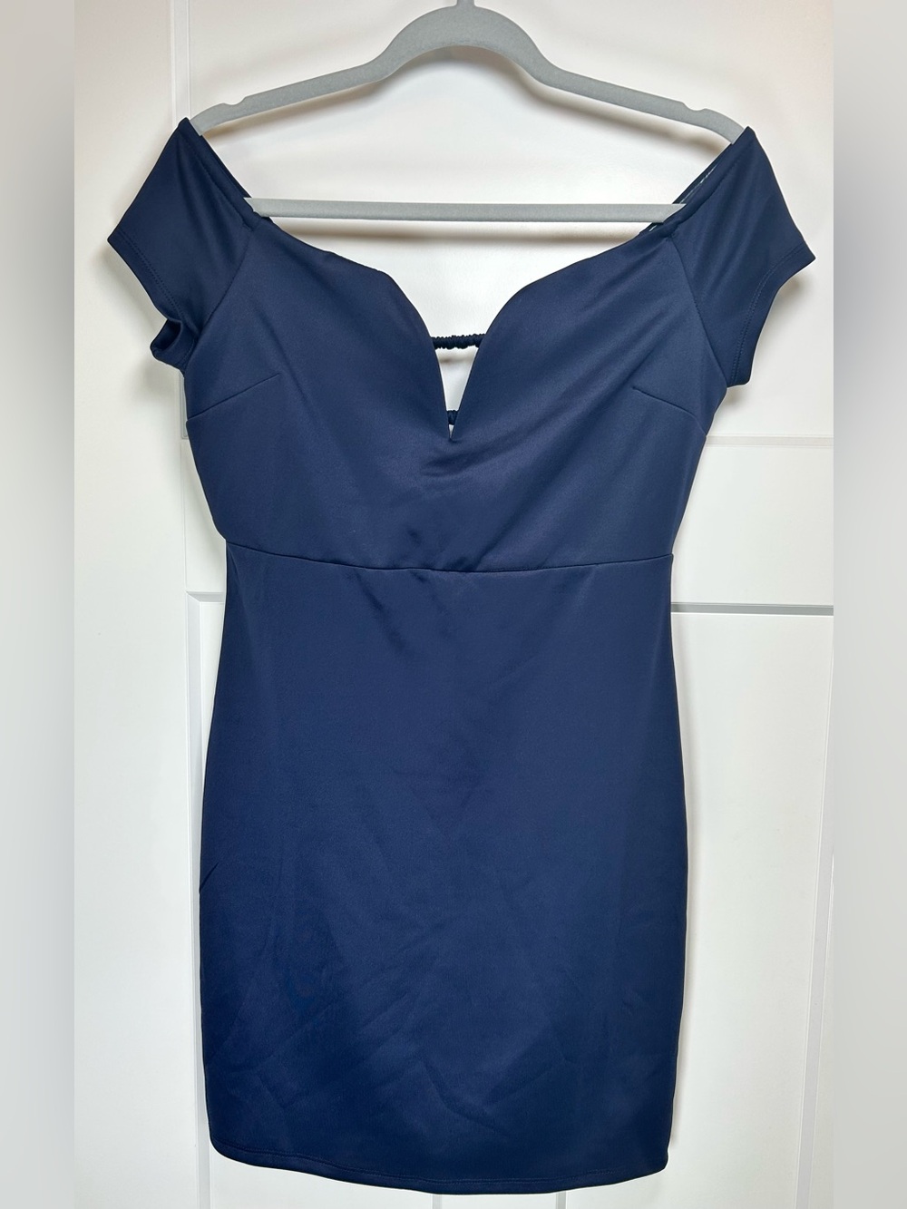 VENUS Navy Blue Off The Shoulder Bodycon Dress Plunge Neck Size Medium